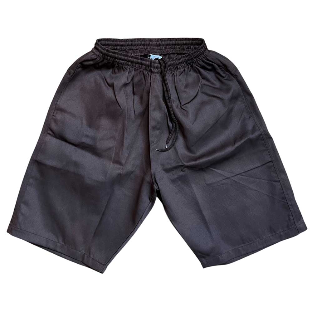 The Texas Icon Brown Southside 94 Shorts are knee-length with an elastic waistband and drawstring, laid flat on a white background—designed for comfort and style, perfect for vert ramp skateboarding sessions.
