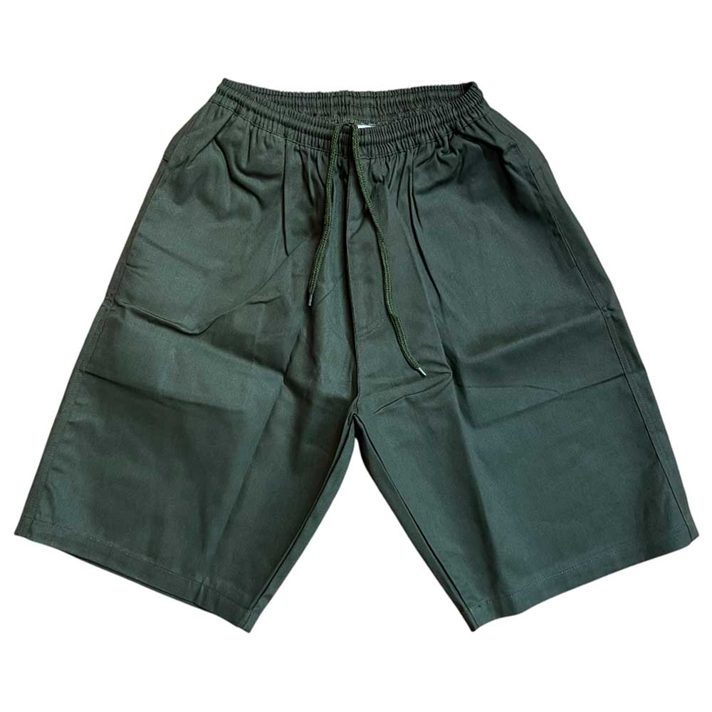 Texas Icon Dark Olive Southside 94 Shorts featuring a knee-length cut, elastic waistband, and drawstring, displayed flat on a white background.