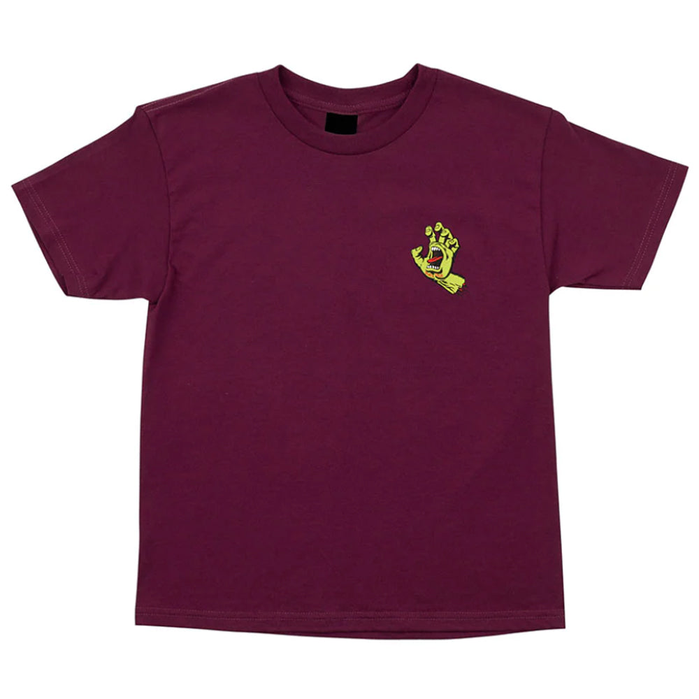 Santa Cruz Youth Tee Screaming Hand Burgundy Safety Yellow