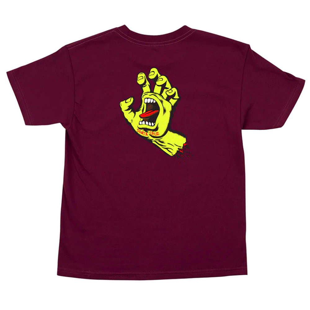 Santa Cruz Youth Tee Screaming Hand Burgundy Safety Yellow