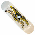 The Classic Eagle Cream 8.62x32.6 Anti Hero Skateboards Deck features a yellow and black eagle with outstretched wings holding an ANTI HERO SKATEBOARDS banner on a white background—iconic Anti Hero style.