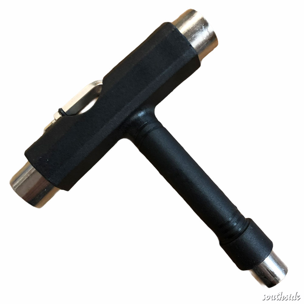 The Southside Tool Black features metal sockets at each end and a side-inserted Phillips screwdriver—ideal for tuning your Southside skateboard.