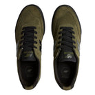 Top-down view of 340 IWT New Balance Numeric Suede Skateboarding Shoes in olive green suede with black laces, a reinforced toe cap, and dark soles.