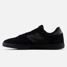 The 440 BVU New Balance Numeric Suede Skateboarding Shoes are showcased in black, with a suede and mesh upper, a black N logo on the side, and a durable black rubber sole. Displayed in side profile on a plain white background, these skate shoes feature an ABZORB midsole for enhanced comfort and support throughout the day.