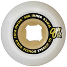 A 53mm OJ Wheels Double Duro Gum Hardline skateboard wheel in white with a beige core, black and yellow "OJ Wheels Double Duros 101a Outer/95a Inner" text.
