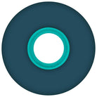 A top-down view of a 54mm Clouds Navy 92a Ricta skateboard wheel featuring a dark teal exterior, bright turquoise inner ring, and hollow white core.