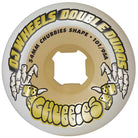 A white 54mm Double Duro Gum Chubbies 101a/95a OJ Wheel featuring gold and black "OJ WHEELS DOUBLE DUROS," "CHUBBIES," dice, and skeleton hands graphics around the center.
