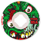 The 54mm Roskopp Face Two Reissue White Hardline 95a Slime Balls Wheel showcases vivid green monster artwork with bulging eyes, sharp teeth, and bold “SLIME BALLS,” “54MM,” and “95A” text.