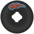 The 56mm Screaming Hand Original Black Chubbies 101a OJ Wheels feature a square-like center hole and a bold red and blue OJ II logo on the upper part, combining unique style with classic black skateboard wheel design.