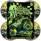 Featuring a bold green slime monster, hot rod car, and checkered flags, the 58mm Accelerator Vomit Mini Black 99a Slime Balls Wheels stand out with vibrant yellow, green, and black lettering for an eye-catching look.