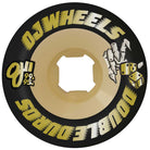 A 58mm Double Duro Black Gum Mini Combo 99a 95a OJ Wheel featuring "DJWHEELS DOUBLEDUROUS" with a skeleton hand holding dice and stylized yellow text showing "99A" and "95A.