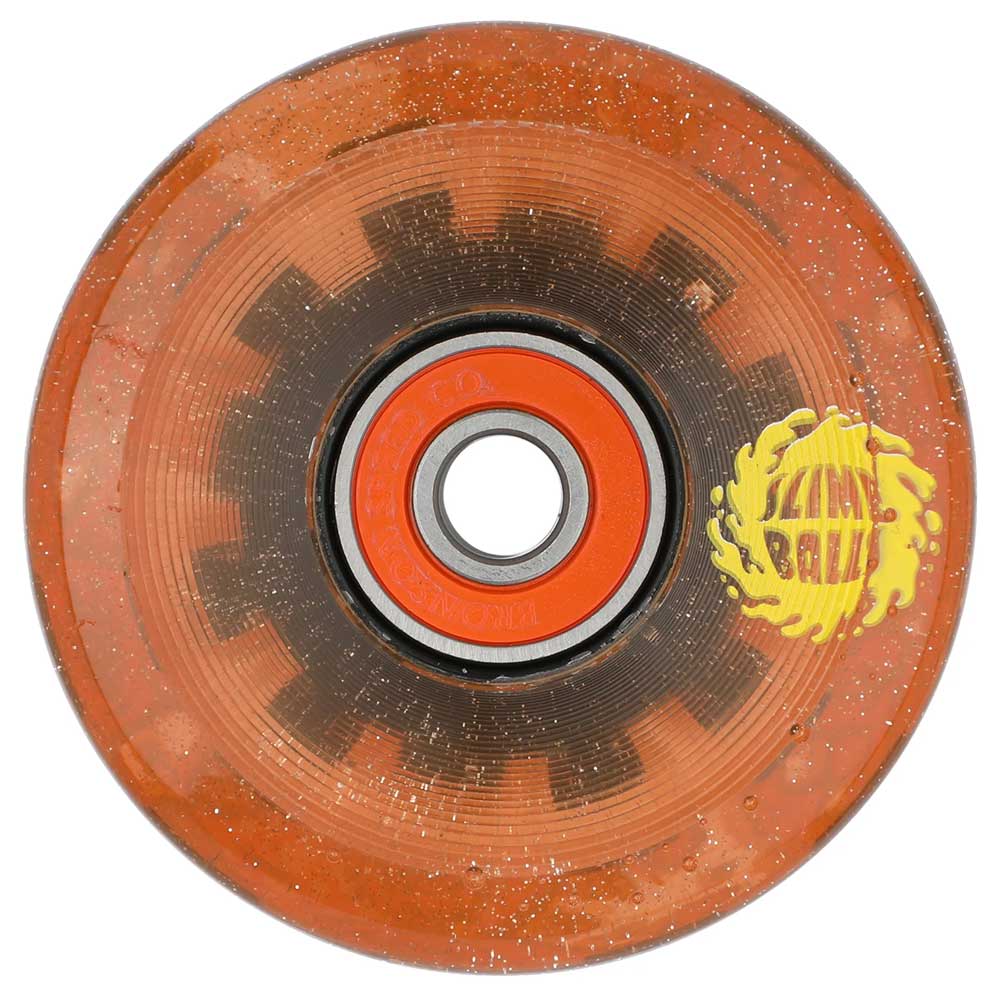 The 60mm Frog Trips Light Ups OG Slime Red Glitter 78a Slime Balls Wheels feature a translucent red glitter finish, central bearing, and are ideal for fans of LED skateboard wheels.