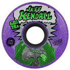 The 60mm Kendall End of the World Reissue OG Slime Purple 78a Slime Balls Wheels feature bold “Jeff Kendall” text, comic earth art gripped by green hands, “Kendall End of the World,” 60mm 78A specs, and the classic Santa Cruz logo.