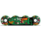 The 60mm Roskopp Face Two Reissue OG Slime Green 78a Slime Balls Wheels feature a grotesque monster face with sharp teeth and bulging eyes in green, yellow, orange, and red—labeled “60mm 78A” for smooth cruising and bold style.