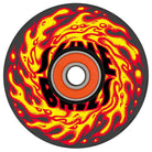 The 66mm Flame Light Ups OG Slime Black 78a Slime Balls Wheels feature bold yellow and red flames around black "SLIME BALLS Light Ups" lettering, crafted from 78a urethane with an orange and silver center bearing.