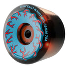 A close-up of the 66mm Prayer Candle Light Ups OG Slime Transparent Black 78a Slime Balls Wheels features a striking blue eyeball design with red veins, labeled SLIME BALLS WHEELS CO. 66MM 78A on the side. The wheel’s transparent black finish and glossy sheen make it an ideal choice for those seeking high-quality 78a cruiser wheels, or anyone looking to upgrade to Slime Balls’ Light Ups series for enhanced style and performance.
