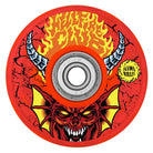 The 66mm Stranger Things Hellfire Club Light Ups OG Slime Red 78a Slime Balls Wheels feature bold yellow and black demonic graphics, cracked background, and "Slime Balls" text—perfect for your next setup or pairing with top-notch bearings.