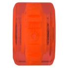A translucent, bright orange 66mm Stranger Things Hellfire Club Light Ups OG Slime Red 78a Slime Balls wheel with a textured middle and precision bearings, shown from the side.