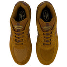 Pair of brown 933 LRO Andrew Reynolds New Balance Numeric Suede Skateboarding Shoes viewed from above, highlighting details of the laces, suede uppers, subtle leather accents, and signature branding on the tongue—a classic skate-inspired heritage design featuring premium materials for durability and comfort.