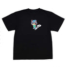 The AP Kid Tee Black April Skateboards T-Shirt is a heavyweight, garment-dyed 100% cotton tee featuring a small, colorful anime-style character with blue and pink hair holding a white sign on the chest.