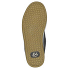 The Accel Black White Suede Es Shoes Skateboarding feature a honeycomb tread sole with a small black and white logo near the heel. The light brown outsole, detailed with black and white accents, is ideal for skateboarding.