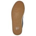 The image displays the gum sole of the Accel Gray White Suede Es Skateboarding Shoes, highlighting a honeycomb tread pattern and a white stylized éS logo near the heel.