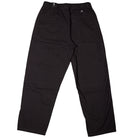 The Vans Addison Barrel Black VN0010HYBLK Pants feature a loose fit, two large back pockets, an elastic waistband, and are crafted from durable micro ripstop fabric. Shown here laid flat on a white background.