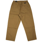 Vans Addison Barrel Olive Brown VN0010HYOVB pants featuring an elastic waistband and two large back pockets, inspired by loose-fit denim silhouettes, are laid flat on a white background.