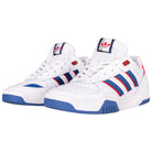 A pair of white and brown adidas Tekkira HQ4814 Skateboarding shoes made with suede leather, featuring Lightmotion cushioning for comfort and the adidas logo on the tongue.