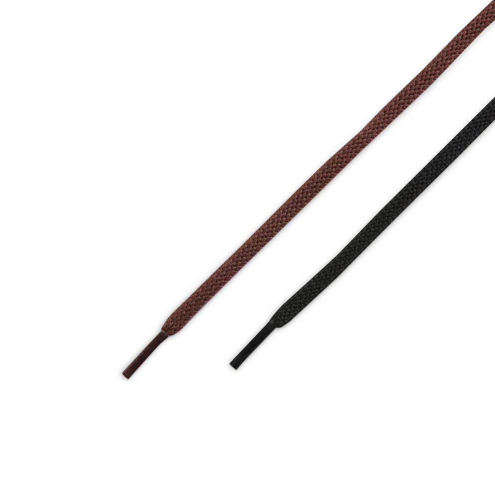 Two flat shoelaces—one dark red and one black—are laid diagonally on a white background with their tips pointing toward the lower left corner, making them the perfect replacement laces for your favorite skate shoes or for updating your Air Force 1 Black Light Chocolate HM8517201 Nike SB Suede Skateboarding Shoes.