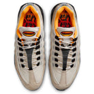 Top view of Nike Air Max 95 Sail Black Laser Orange SB Skateboarding Shoes (IQ8395100) in white with black accents, orange lining, and graphic red-orange insoles, featuring the airmax logo on the tongues.