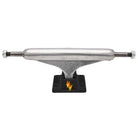 The Andrew Allen Hollow Silver Black Standard INDY 144 Stage 11 Trucks (set of two) feature a textured silver hanger, black baseplate, yellow and red lightning bolt logo, and are shown from the front on a white background.