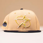 The Tan Black Circle Star Houston Astros New Era 5950 Fitted Hat features a bold circle star logo and commemorative patch—perfect for any Whatafitted collection.