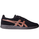 The Gel Vikka Pro Asics Black Reddish Brown 1201A486007 Suede Skateboarding Shoes feature a black suede upper, reddish brown Asics stripe logo, black laces, and a dark gray sole, displayed in side profile on a white background.