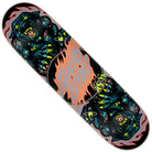 The Asta Cosmic Twin Pro 8.2in x 31.6in Santa Cruz Skateboard Deck features neon black panthers, stars, lightning bolts, planets, bold orange flames, and stylized text across the center for an electrifying look.