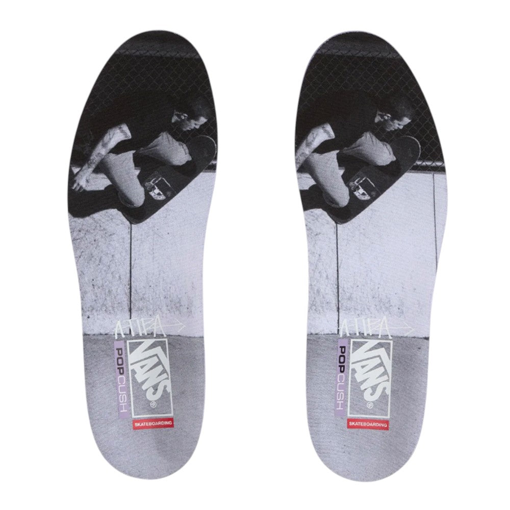 Atiba Vans Skate Chukka Black Black VN0A7SLZBKA1 Suede Skateboarding Shoes featuring PopCush footbeds with a black-and-white graphic of a skateboarder and branded text.