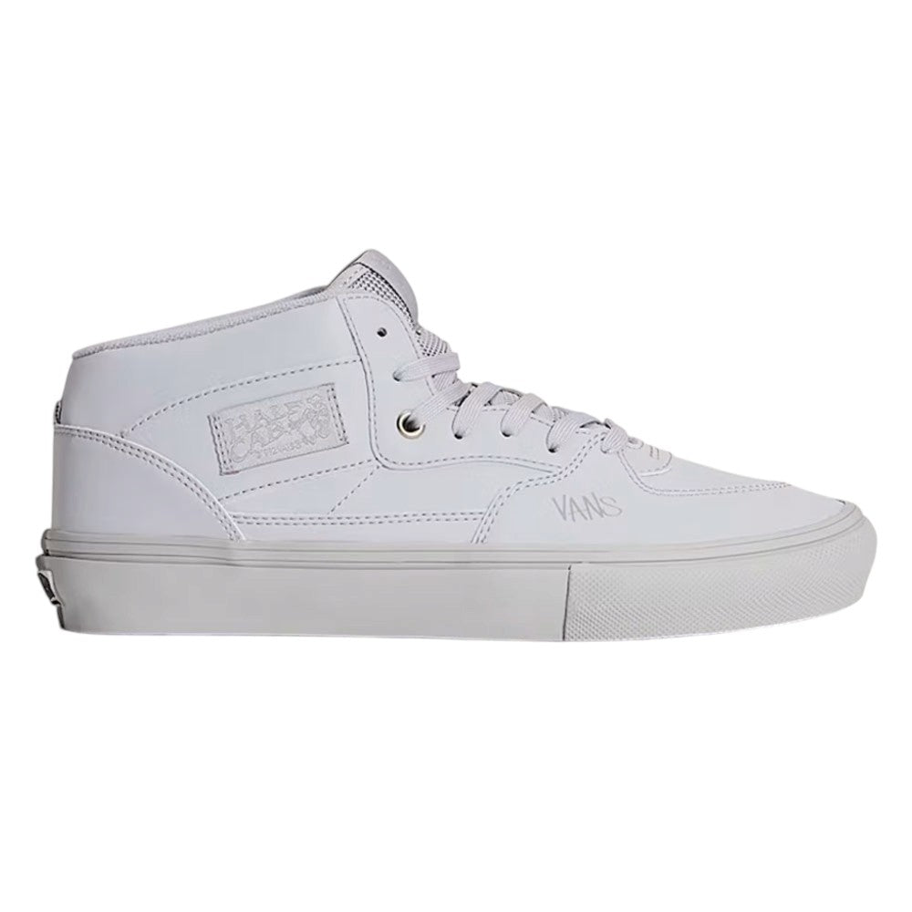 Atiba Vans Skate Half Cab Light Gray VN0A5FCDBH71 Suede Skateboarding Shoes in a light gray mid-top style with a lace-up front and a textured rubber sole.