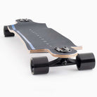The Atmosphere Switchblade 40 Landyachtz Complete Skateboard features a black double-drop design with large black wheels and a layered wooden deck with a subtle center curve, displayed on a white background.