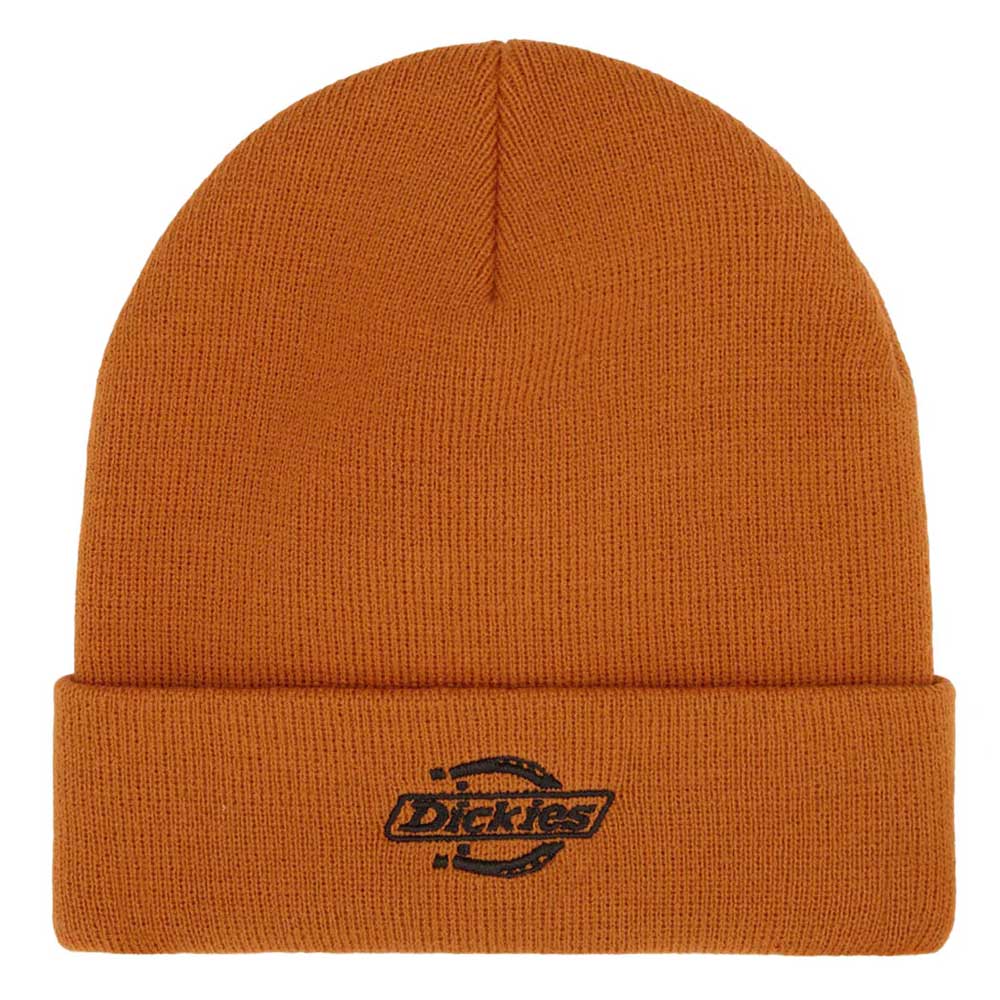 The Autumn Maple Summerdale Beanie Dickies Skateboarding A87NG K64 is a warm, classic brown knit beanie with a folded brim and features the black Dickies logo on the front cuff.