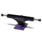 The BAM ST1 Classic Hollow 8.25 Slappy Trucks Set of TWO features black hangers with a decorative logo and purple baseplates, ideal for 8.1–8.3" boards, shown on a white background.