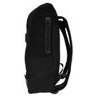 The BTG Backpack Black OS Unisex from Independent features a side view with a vertical INDEPENDENT logo patch, adjustable shoulder straps, and a front zipper pocket—ideal as your everyday skateboard backpack.