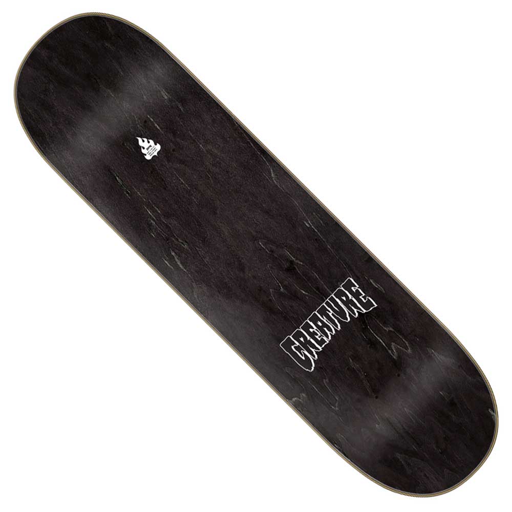 The Baekkel Troll 2 Pro 8.6in x 32.11in Creature Skateboard Deck features a black, minimalist design with a small white flame graphic and bold CREATURE lettering, inspired by the Baekkel Troll 2.
