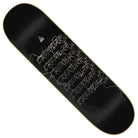 The Baekkel Warriors VX 8.6" x 32.11" Creature Skateboard Deck features a metallic, abstract design with jagged silver lines on a black background that fades at the edges to highlight the bold central graphic.