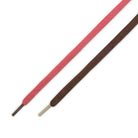 Two shoelaces are displayed side by side on a white background, designed as perfect replacements for your Baroque Brown Adobe Midnight Navy Dunk Low Pro HQ1625200 Nike SB Suede Shoes. One is pink with a silver aglet and the other brown with a gold aglet.