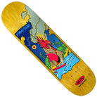 The Basalt Construction DBX 8.25x32 Mason Volcano Krooked Skateboard Deck features a vibrant graphic of a surfer, volcano, palm trees, and sunset, plus Mason Silva's name on a stained veneer for lightweight performance.