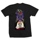 The Bat Egg Black Heroin Skateboards Tee features a colorful, horror-themed comic graphic of the iconic Bat Egg cartoon bat wielding a chainsaw above a terrified person, with bold splatters of blood and debris. Perfect for fans of eye-catching designs and Heroin Skateboards’ signature style.