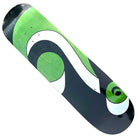 The Big Logo Deck 8x31.5 by Daze Skateboards features various stains and a bold, abstract green, black, and white design. Its medium steep concave delivers great control—ideal for Texas riders and more.