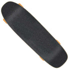 A top-down view of the Big Strip Barbwire 8.4in x 29.4in Street Cruzer Santa Cruz Complete Skateboard featuring black, textured grip tape and bright orange wheels peeking out at the edges.
