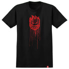 The Bighead Dripper Black Red Tee from Spitfire Wheels features a bold red, graffiti-inspired dripping smiley face graphic with flame-like edges.