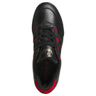 Top view of the Black Black KK2981 Tyshawn II Suede Adidas Skateboarding Shoe, featuring red stripes, black laces, and a gold adidas logo on the tongue. This sneaker showcases perforations on the toe and red accents on the inner lining, blending classic style with skate-ready performance.